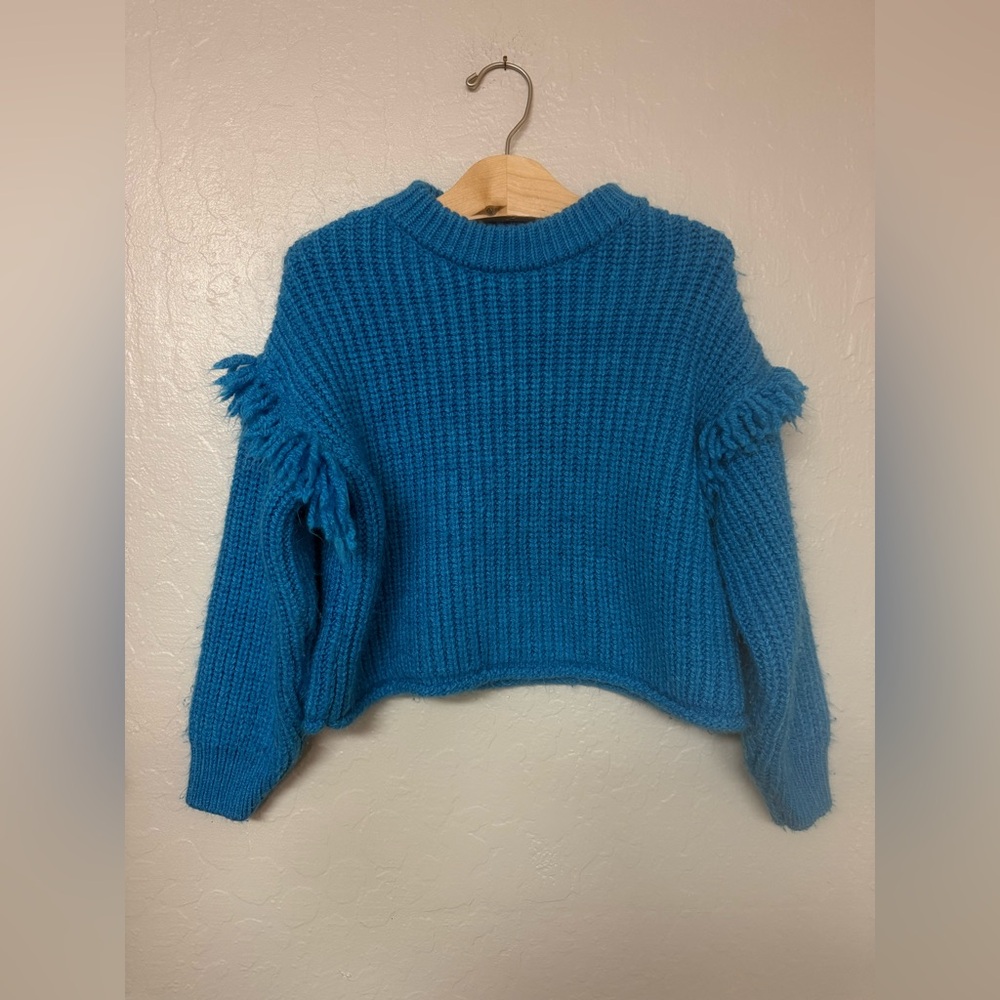 $15 ADD ON Zara Girls Sweater 9-10Y Blue Fringe Boxy Crop cotton on abercrombie